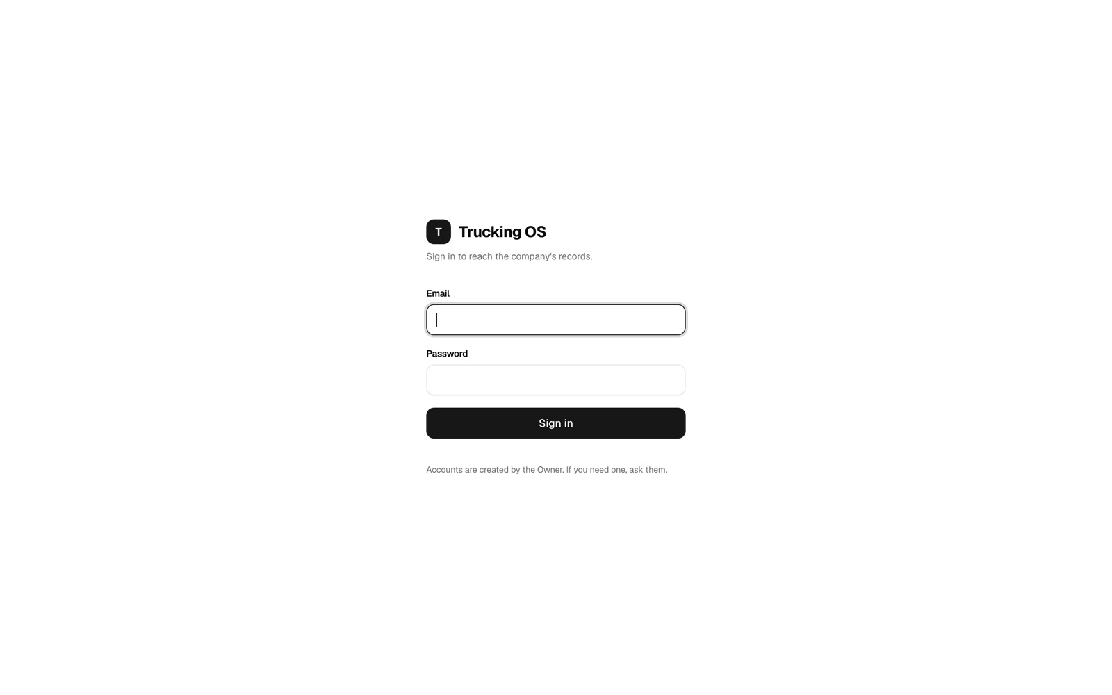 Trucking OS sign-in screen