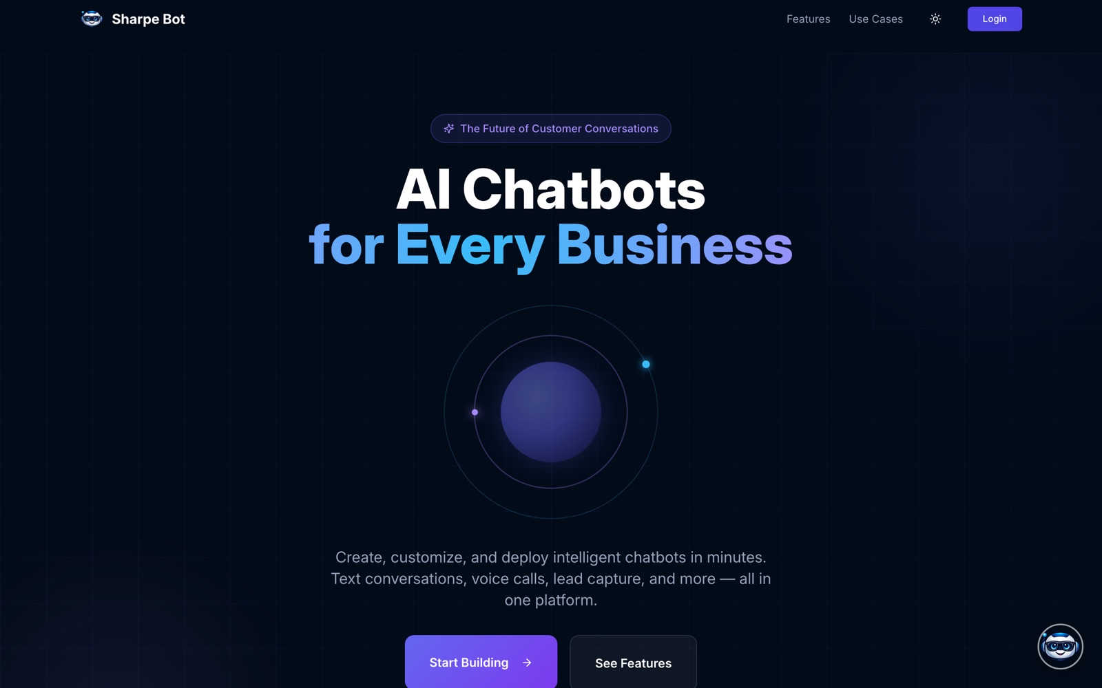 Sharpe Bot AI chatbot platform homepage